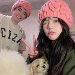 Funny Pink Knit Brain Hat